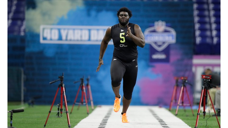 Mekhi Becton NFL Combine Football