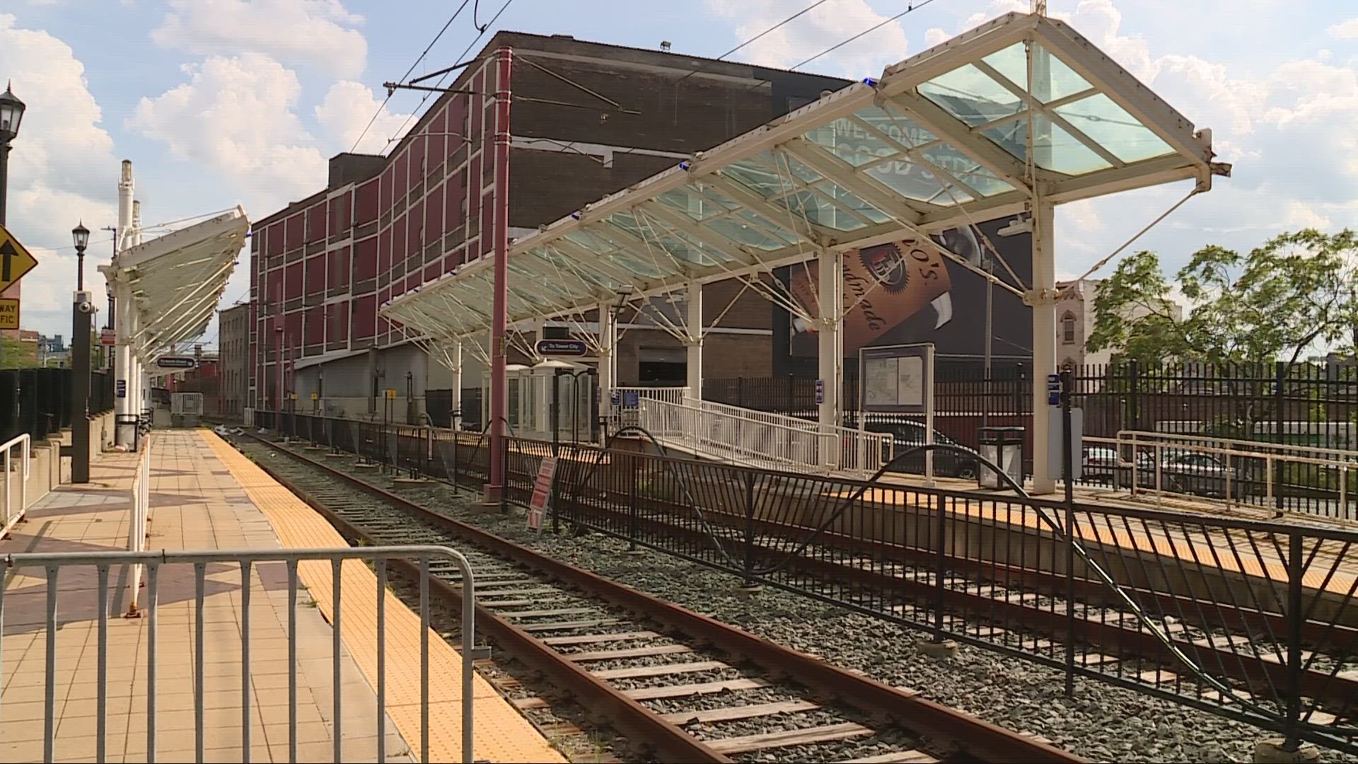 The Waterfront Line, an extension of the Blue and Green Lines, travels from Tower City along the Cuyahoga River and Lake Erie.